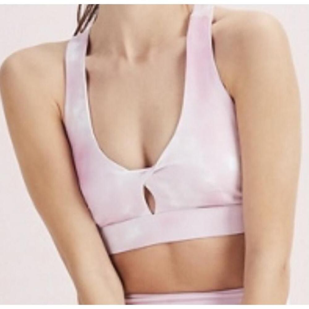 JUSTFAB Small Pink White Tie Dye V Neck Criss Cross Sports Bra active wear